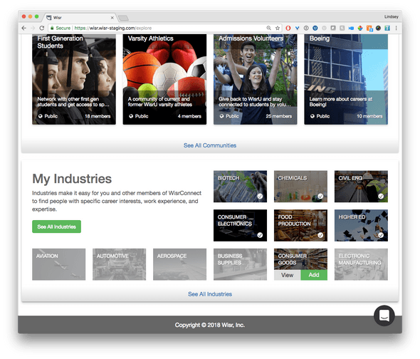 My Industries page showing how to add a suggested industry or view industry in the Industries overview page