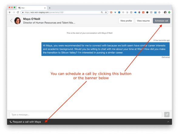 Image of two ways to schedule a call from the connections thread